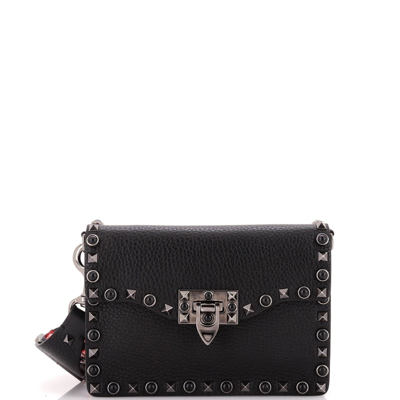Rolling Rockstud Flip Lock Flap Bag Leather with Cabochons Small