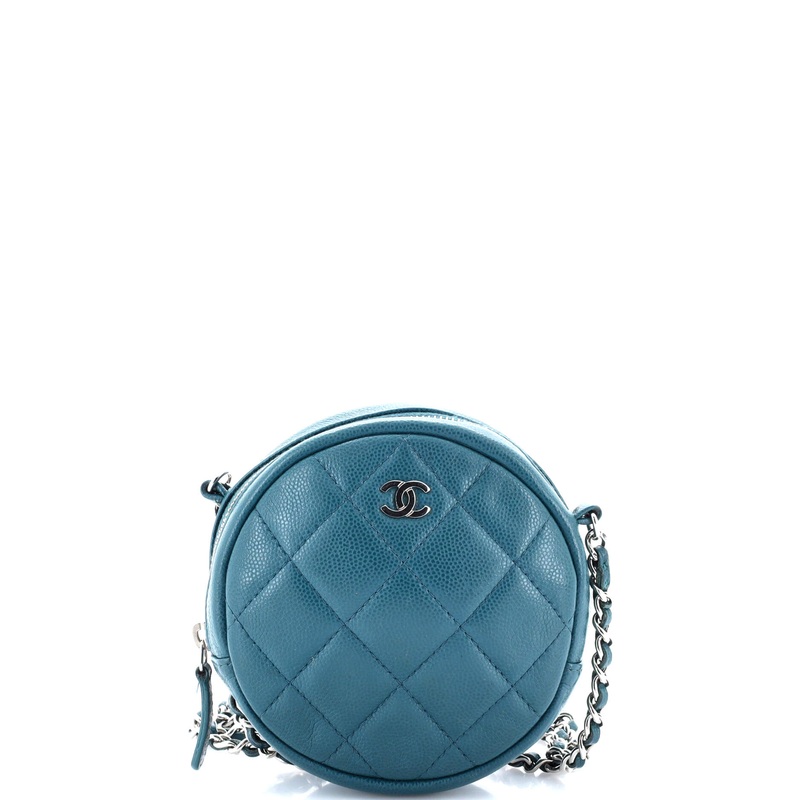 Round Clutch with Chain Quilted Iridescent Caviar Mini