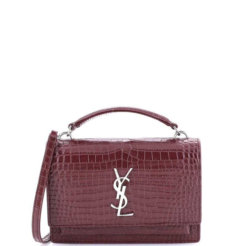 Sunset Top Handle Chain Wallet Crocodile Embossed Leather
