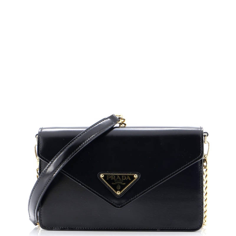 Triangle Logo Envelope Chain Crossbody Bag Leather