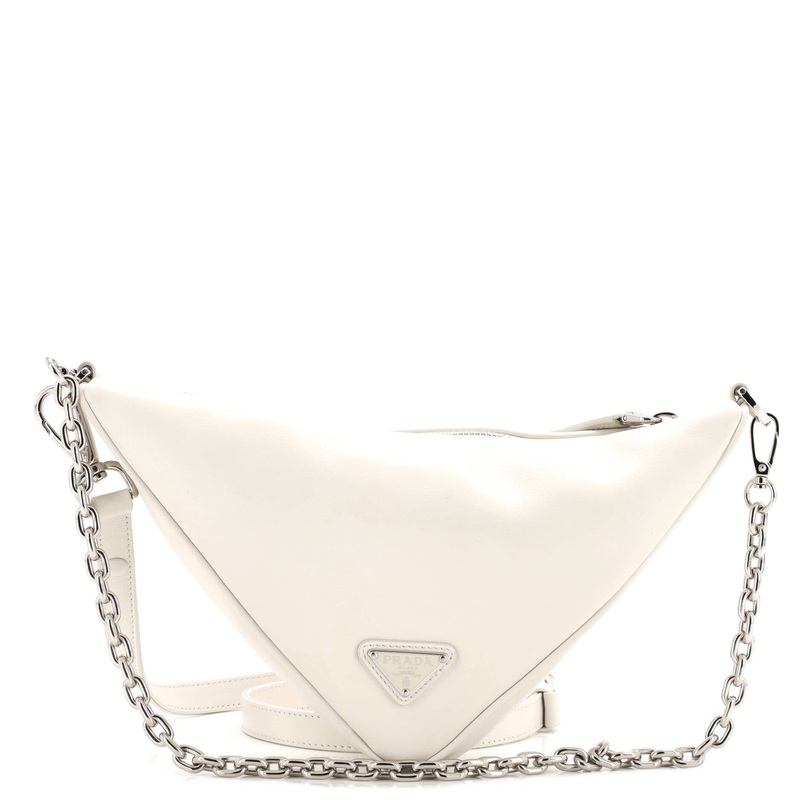 Triangle Logo Zip Shoulder Bag Embossed Leather Mini