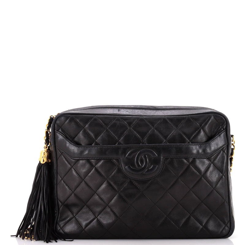 Vintage Camera Tassel Bag Quilted Leather Large