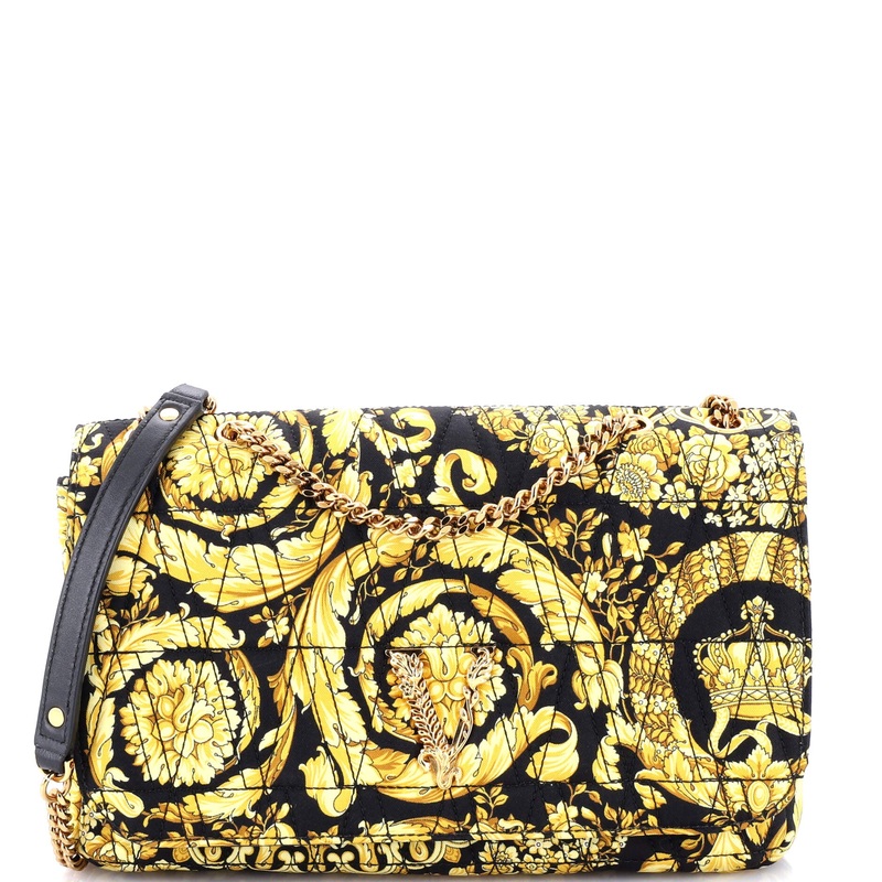 Virtus Chain Flap Shoulder Bag Barocco Print Silk Medium