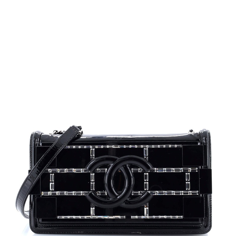 Boy Brick Flap Bag Patent with Crystal Inlaid Plexiglass Horizontal