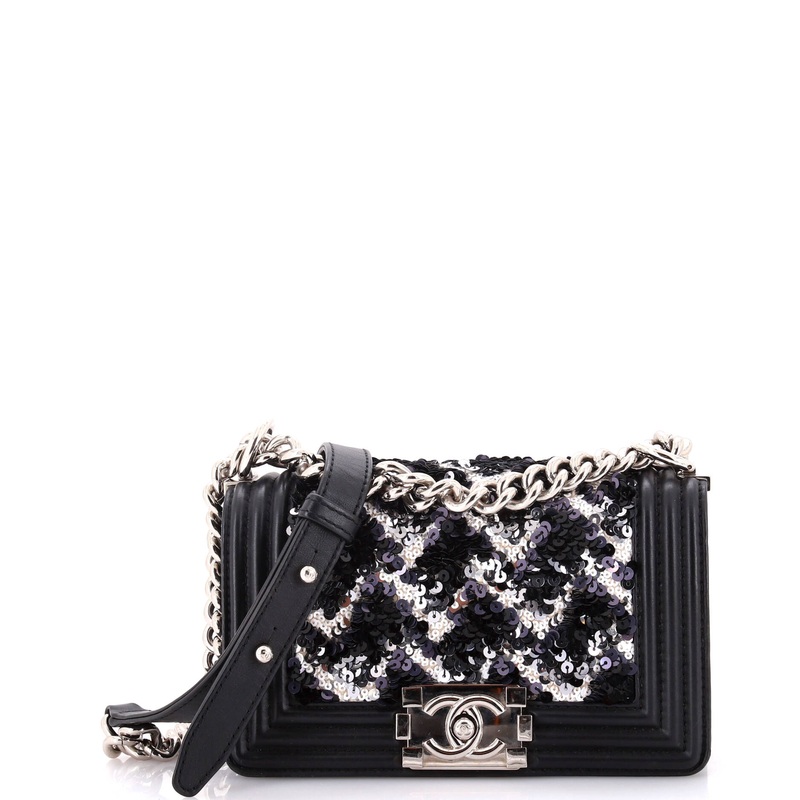 Boy Flap Bag Lambskin with Quilted Tweed and Sequins Small
