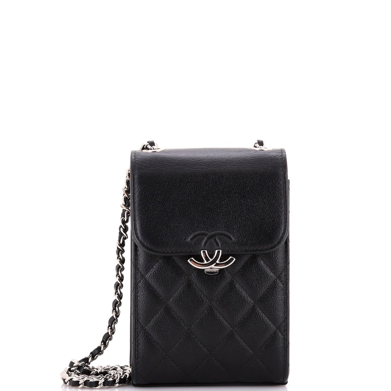 CC Box Flap Phone Holder Crossbody Bag Quilted Caviar