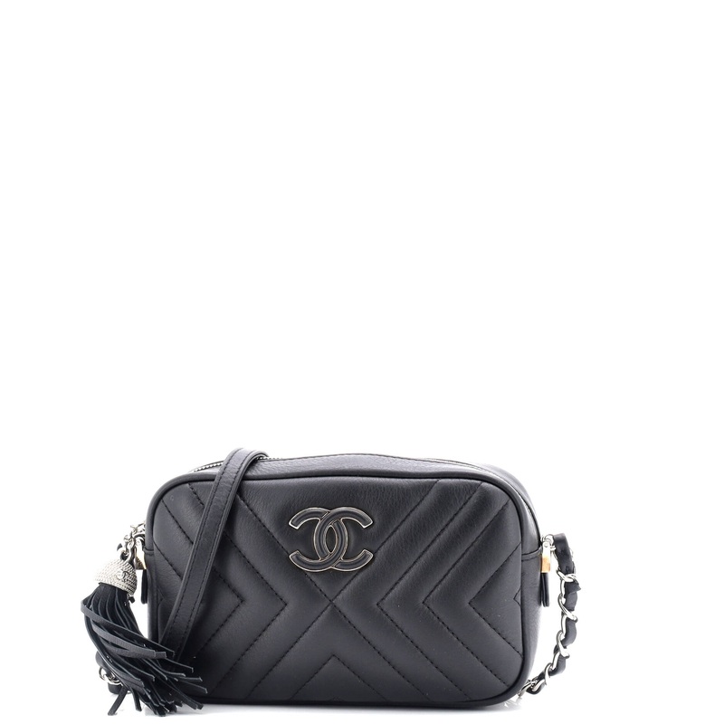 CC Tassel Camera Bag Diagonal Chevron Calfskin Mini