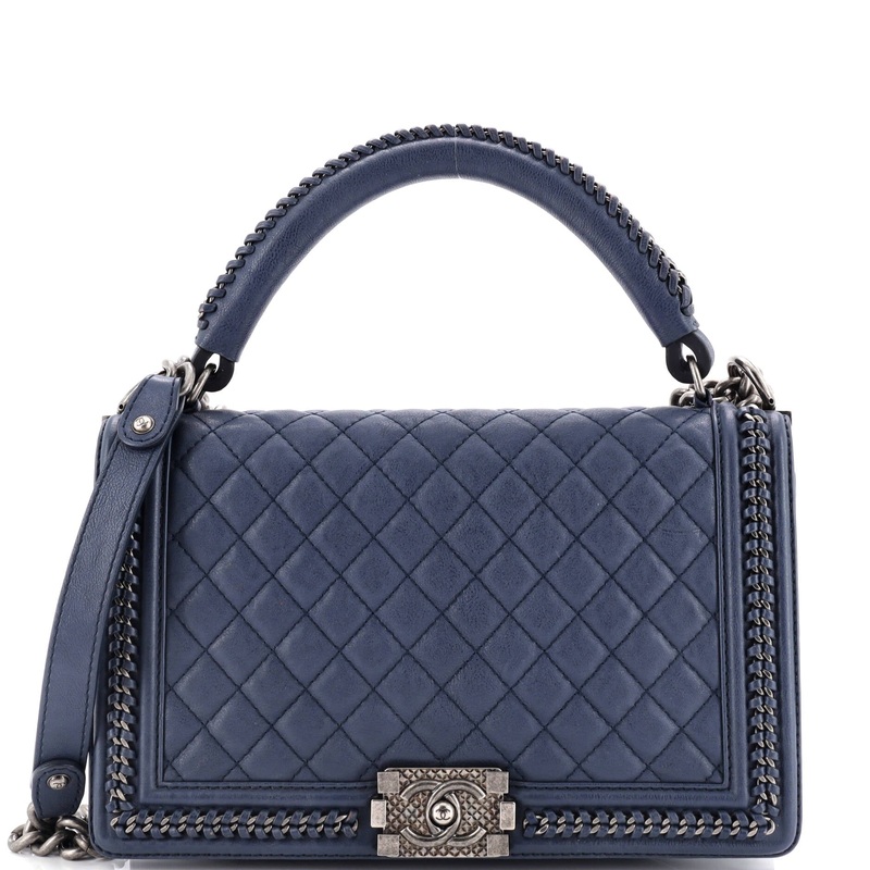 Chain Handle Boy Flap Bag Quilted Calfskin New Medium