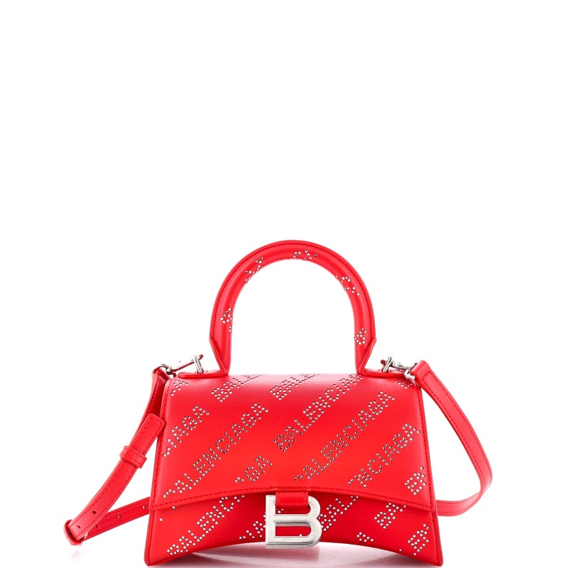 Hourglass Top Handle Bag Leather with Allover Logo Crystals XS