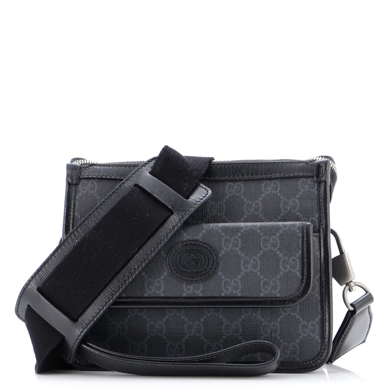 Interlocking G Patch Wristlet Flap Messenger Bag GG Coated Canvas Small