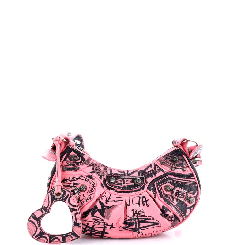 Le Cagole Graffiti Giant Studs Shoulder Bag Leather XS