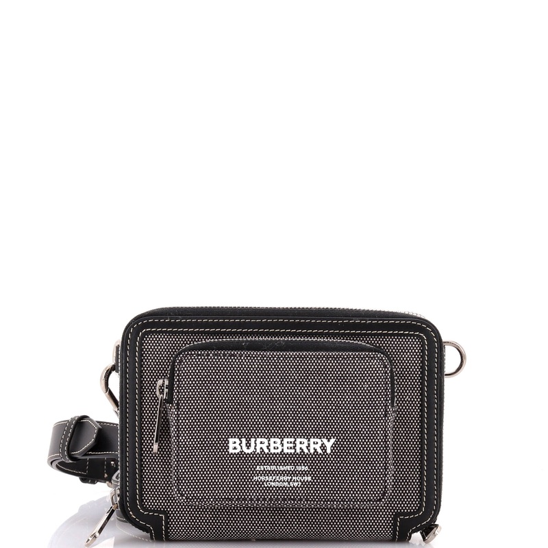 Logo Front Pocket Zip Around Crossbody Canvas with Leather