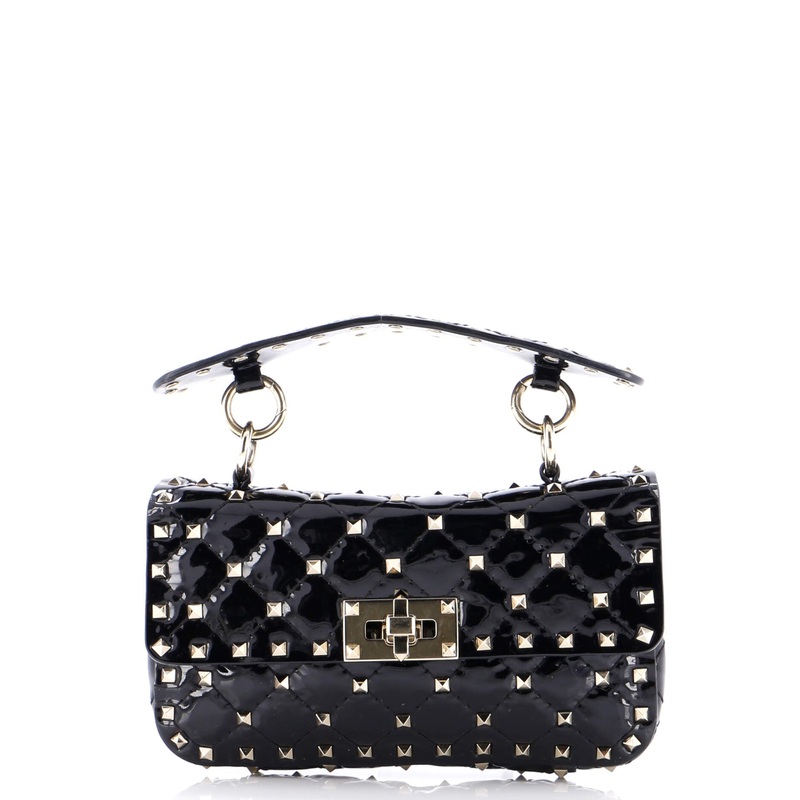 Rockstud Spike Flap Bag Quilted Patent Small