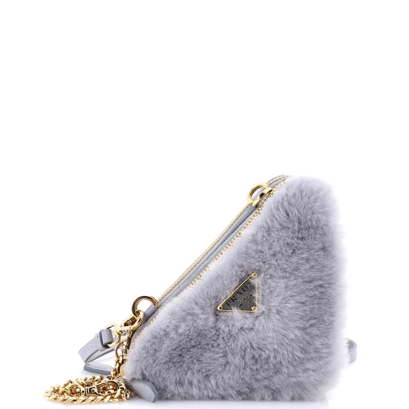Triangle Crossbody Pouch Shearling and Saffiano Leather Mini
