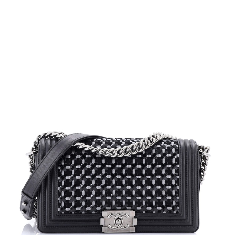 Boy Flap Bag Braided Patent and Calfskin Old Medium