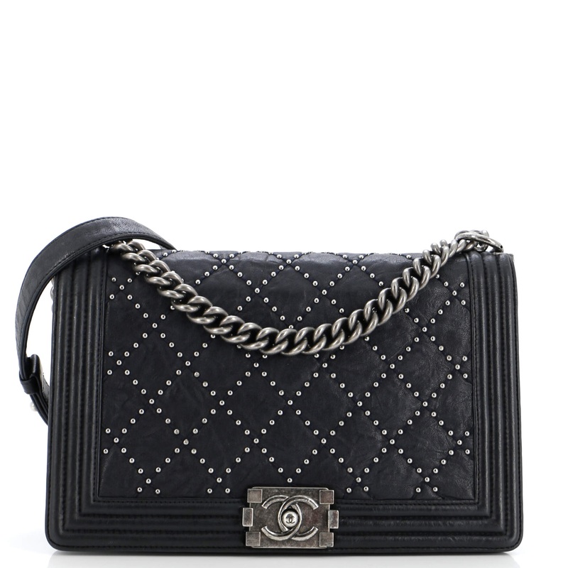 Boy Flap Bag Studded Quilted Distressed Calfskin New Medium