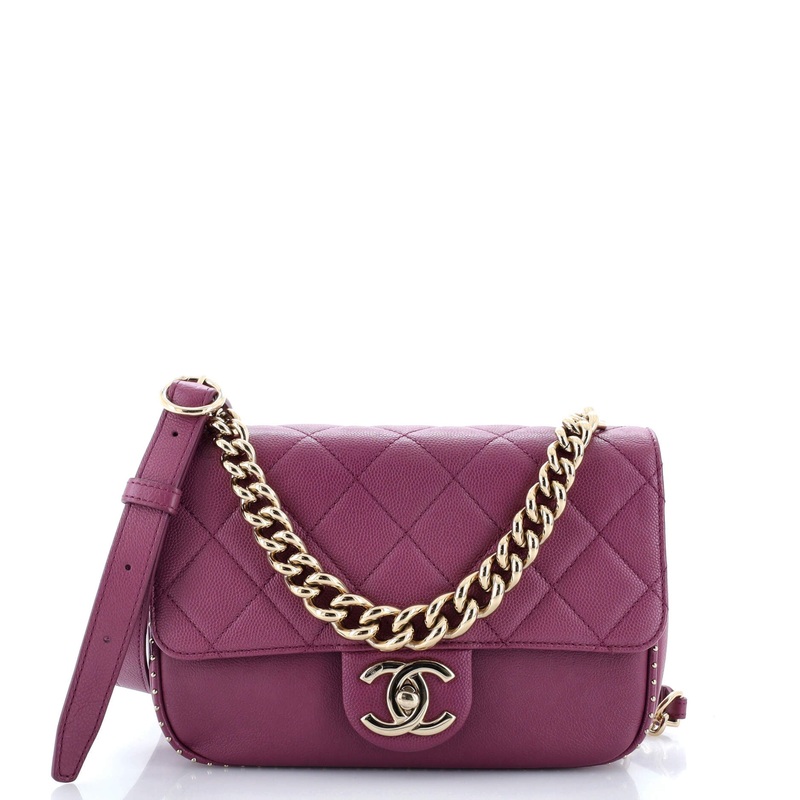 Chain Handle CC Flap Bag Quilted Caviar with Studded Detail Small