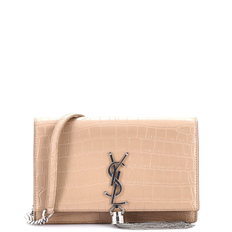 Classic Monogram Tassel Chain Wallet Crocodile Embossed Leather