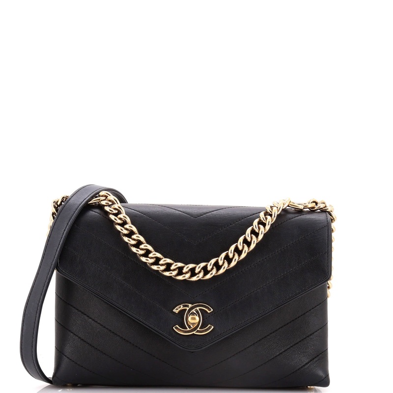 Coco Chevron Flap Bag Stitched Calfskin Small