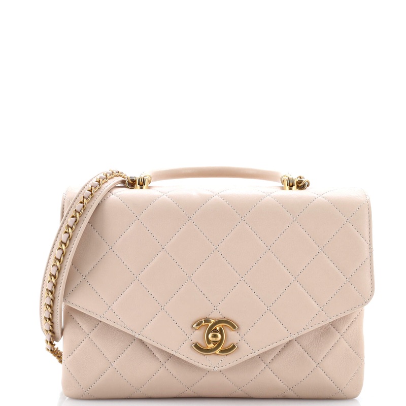 Gold Top Handle Bag Quilted Lambskin Medium