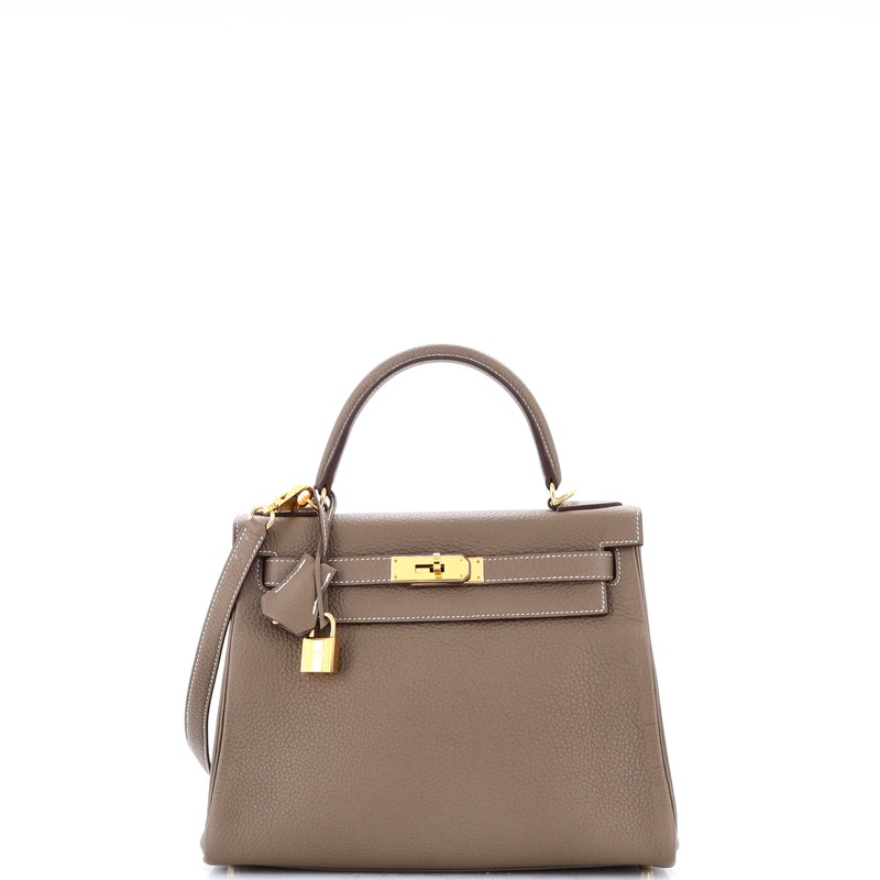 Kelly Handbag Grey Clemence with Gold Hardware 28
