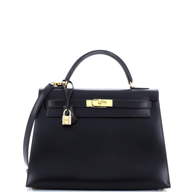 Kelly Handbag Noir Box Calf with Gold Hardware 32