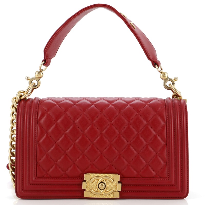 Logo Top Handle Boy Flap Bag Quilted Calfskin Old Medium