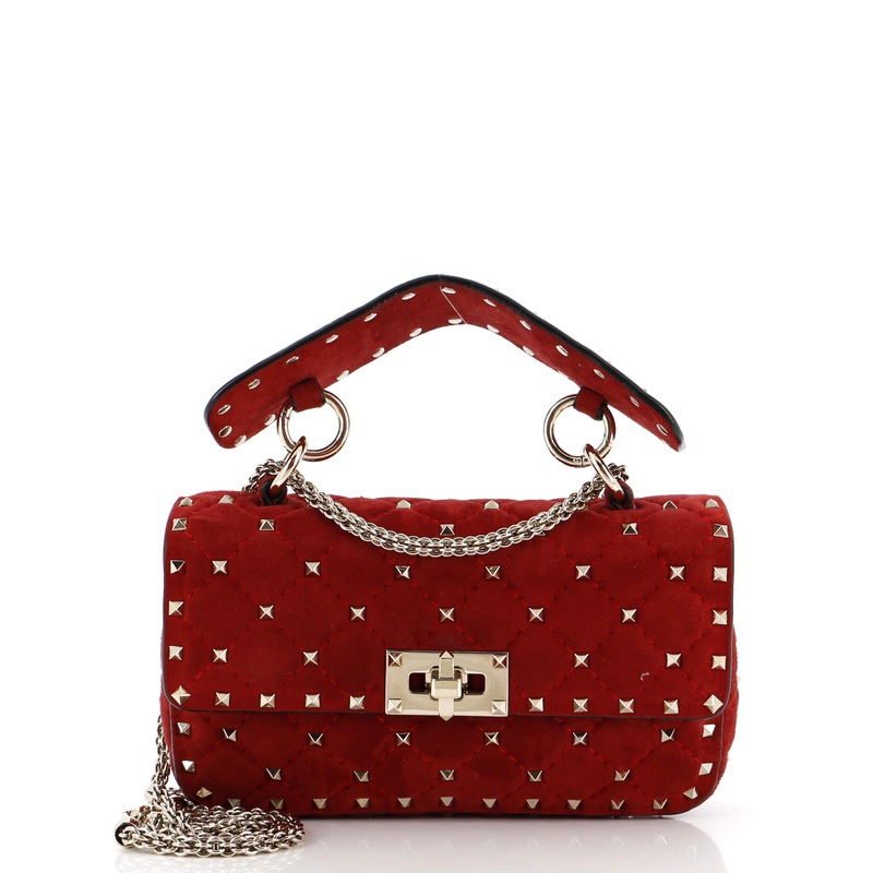 Rockstud Spike Flap Bag Quilted Suede Small