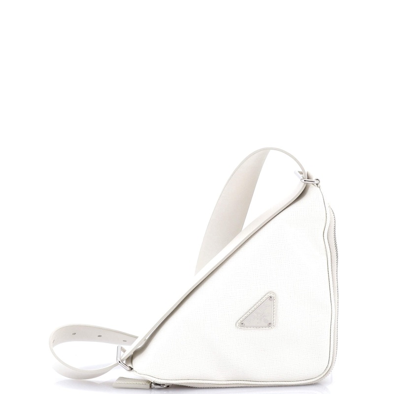 Triangle Logo Zip Around Shoulder Bag Saffiano Leather