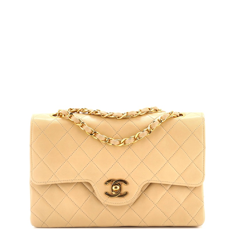 Vintage Chain Curved Double Flap Bag Quilted Lambskin Medium