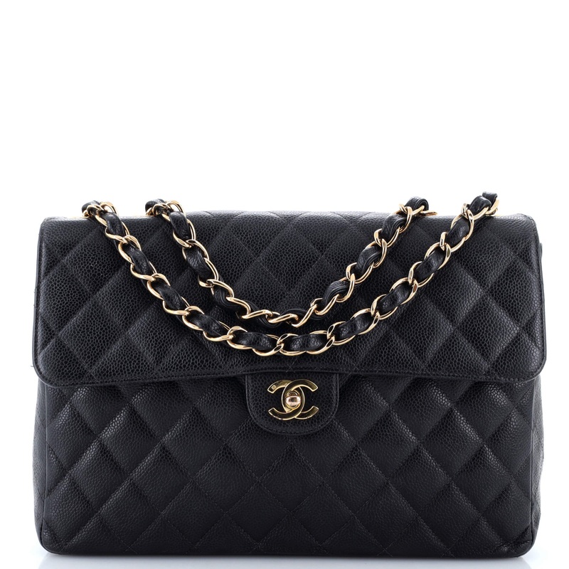 Vintage Square Classic Single Flap Bag Quilted Caviar Jumbo