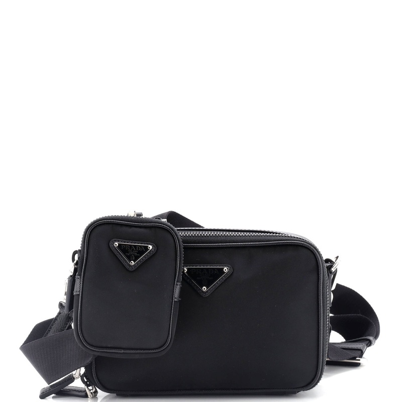 Brique Camera Crossbody Bag Re-Nylon with Saffiano Leather Small