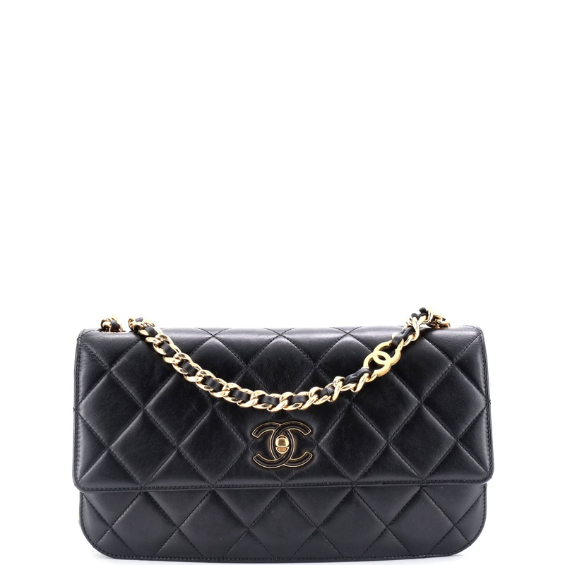 CC Enamel Compartment Chain Shoulder Bag Quilted Lambskin Small