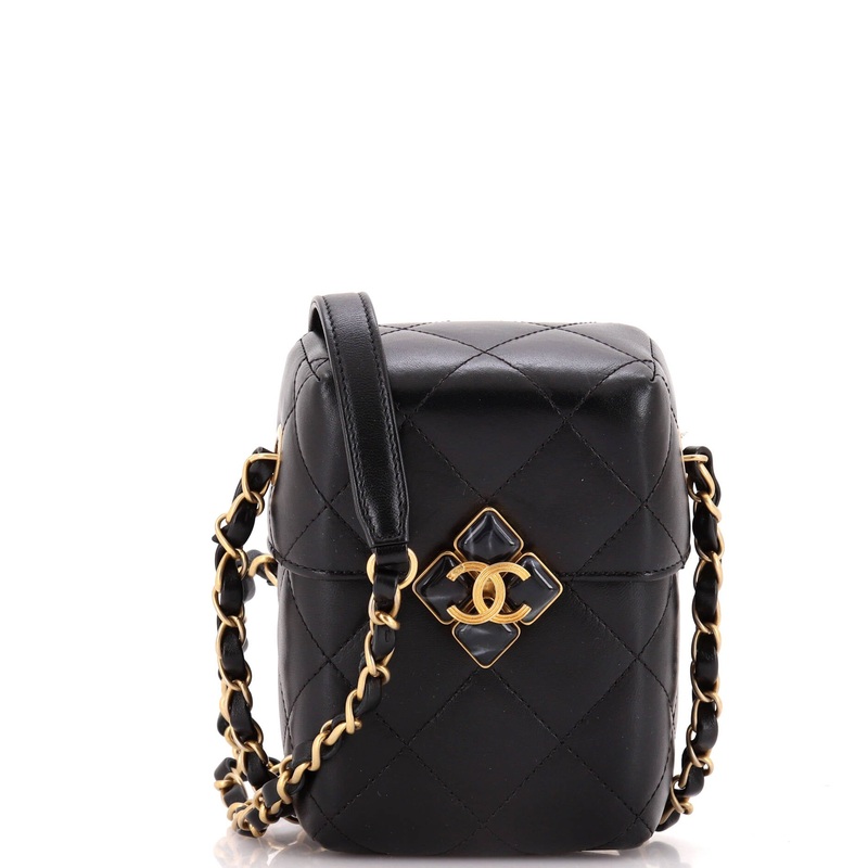 Diamond Lock CC Phone Holder Crossbody Bag Quilted Lambskin Mini