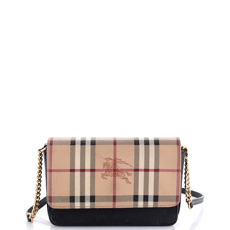 Hampshire Wallet on Chain Leather and House Check Canvas