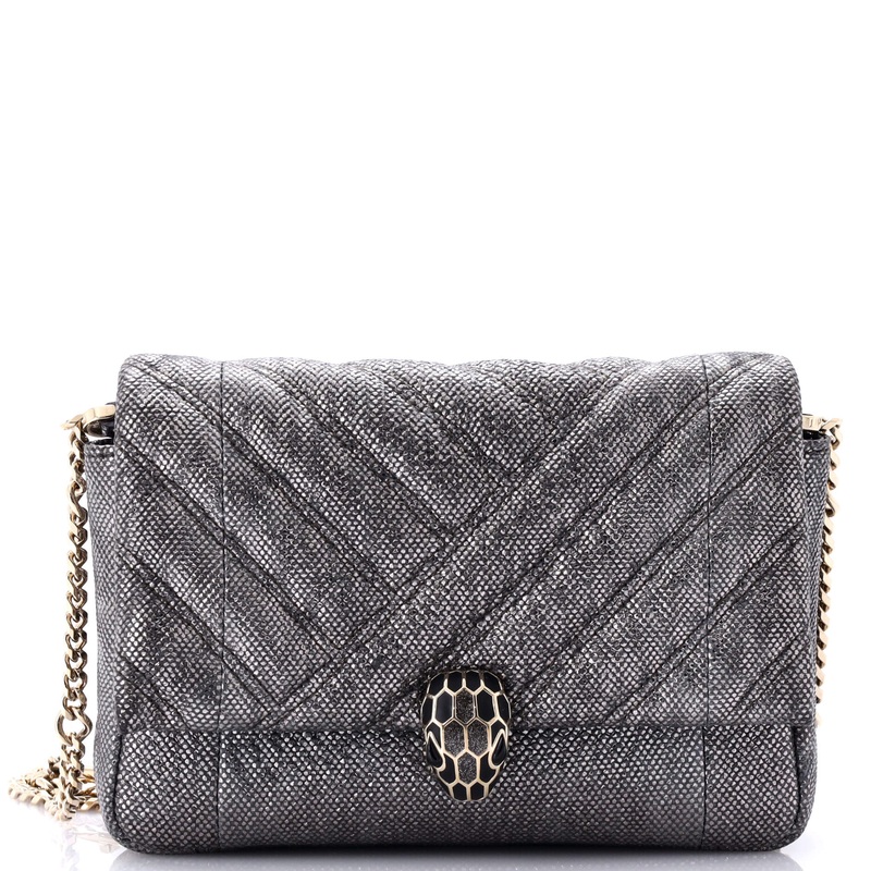 Serpenti Cabochon Shoulder Bag Diagonal Quilted Metallic Karung Small