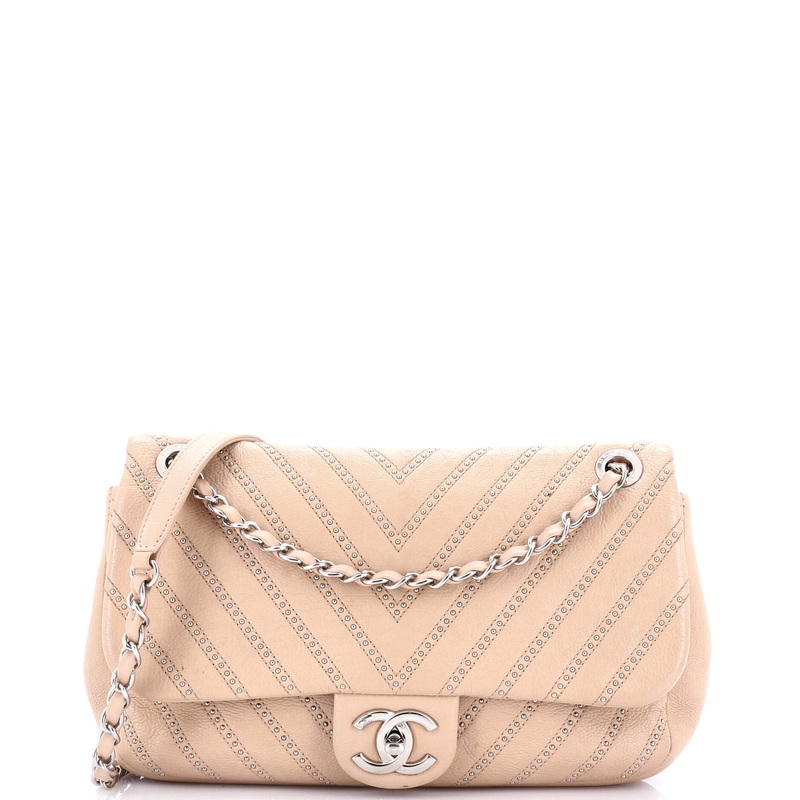 Stud Wars CC Flap Bag Studded Chevron Calfskin Small