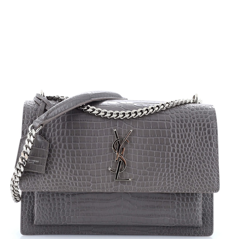 Sunset Crossbody Bag Crocodile Embossed Leather Large