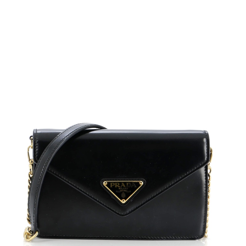 Triangle Logo Plaque Envelope Chain Shoulder Bag Saffiano Leather