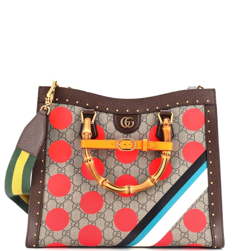 Diana NM Bamboo Handle Tote Printed GG Coated Canvas and Studded Leather Medium