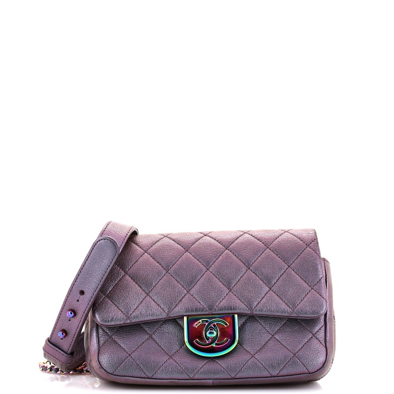 Double Carry Chain Waist Bag Quilted Iridescent Goatskin Small