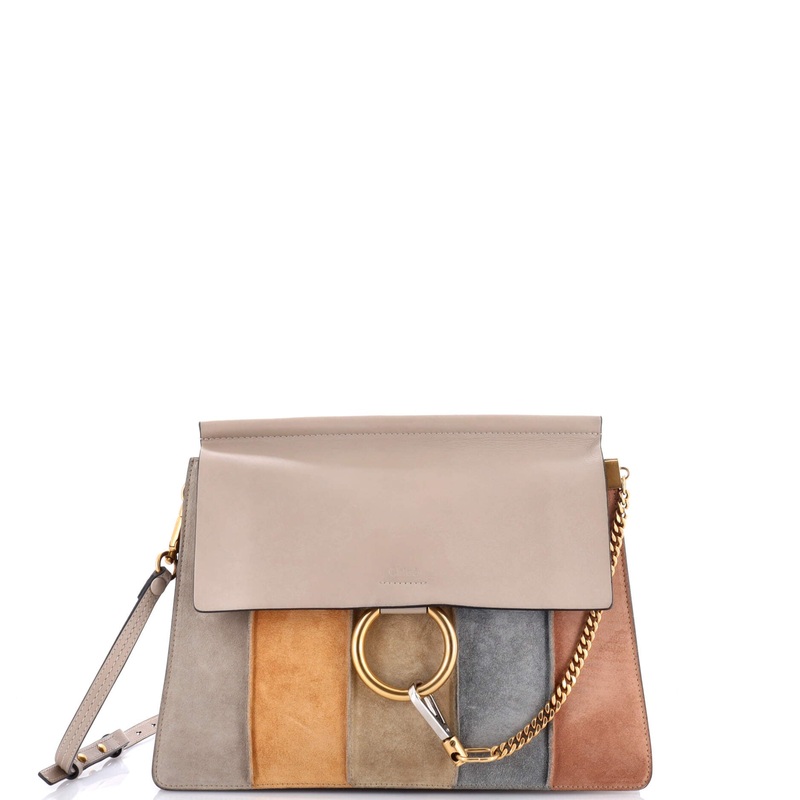 Faye Shoulder Bag Stitched Suede and Leather Medium