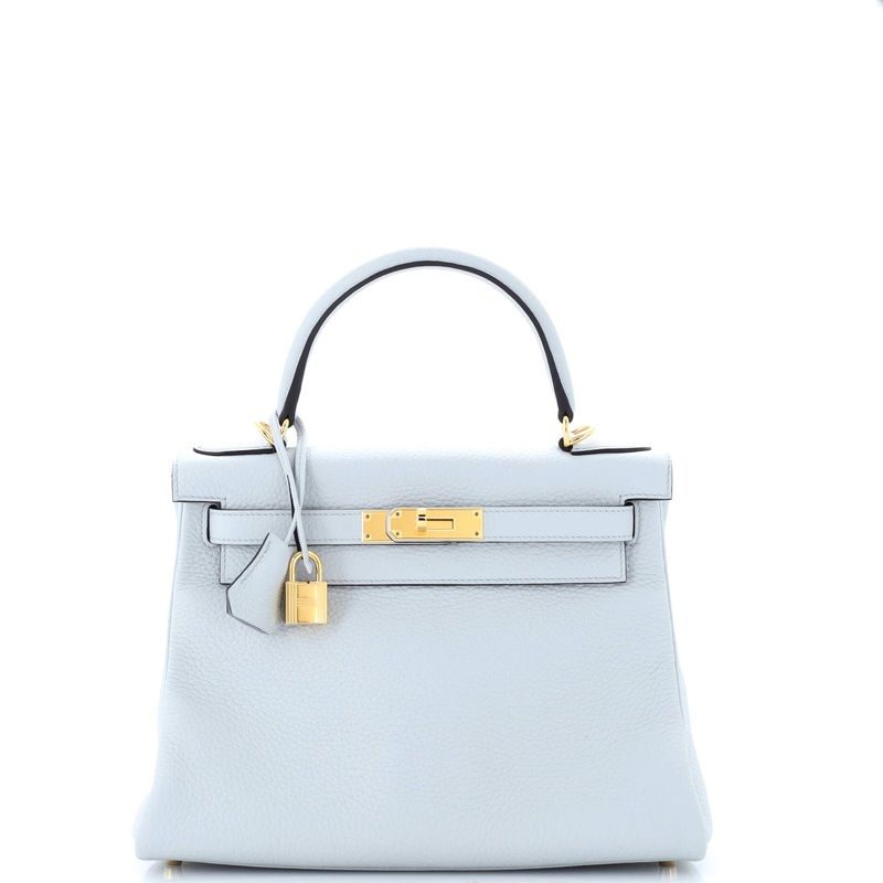 Kelly Handbag Bleu Pale Clemence with Gold Hardware 28