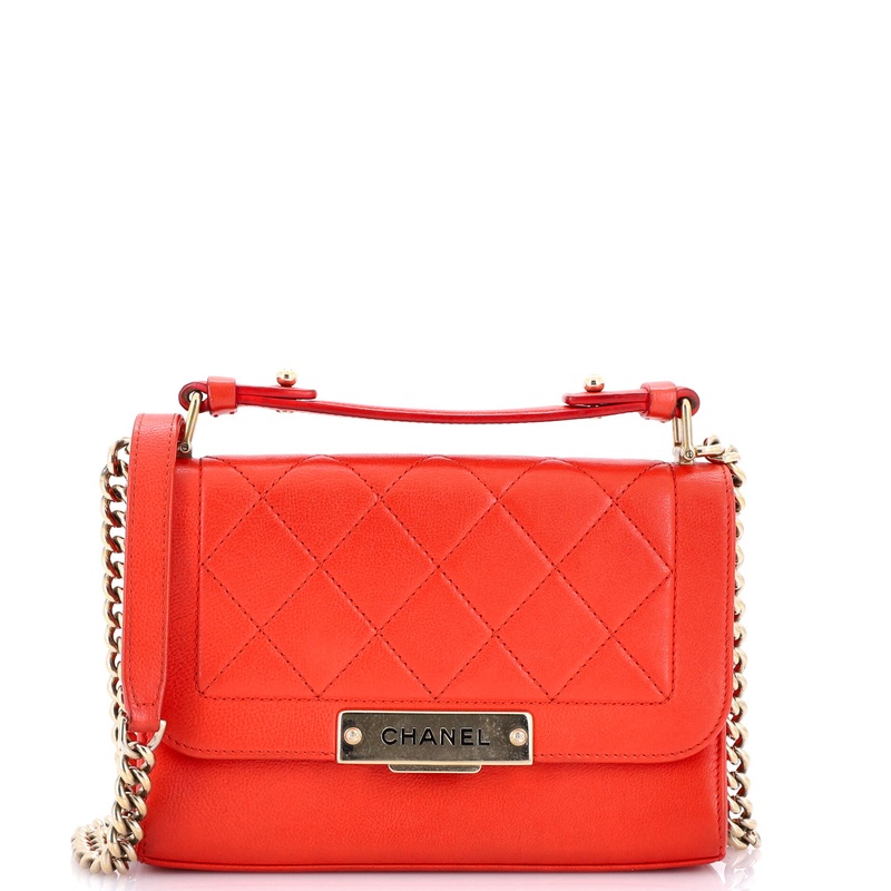 Label Click Flap Bag Quilted Calfskin Small
