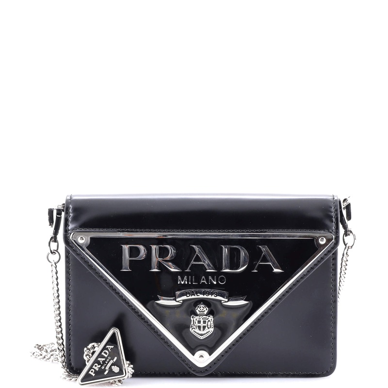 Maxi Triangle Logo Chain Flap Bag Brushed Leather Small