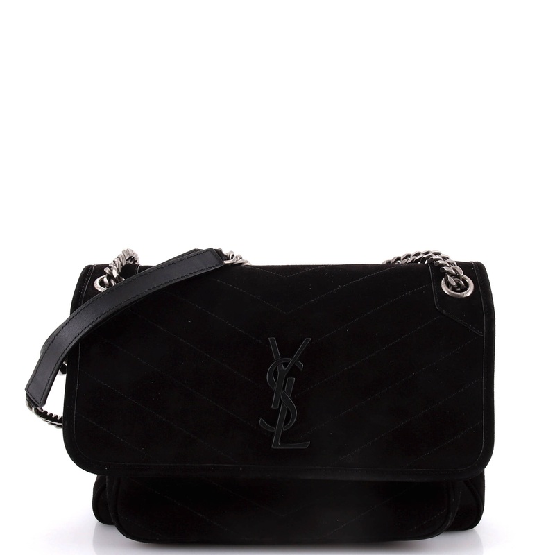 Niki Chain Flap Bag Matelasse Chevron Suede Medium