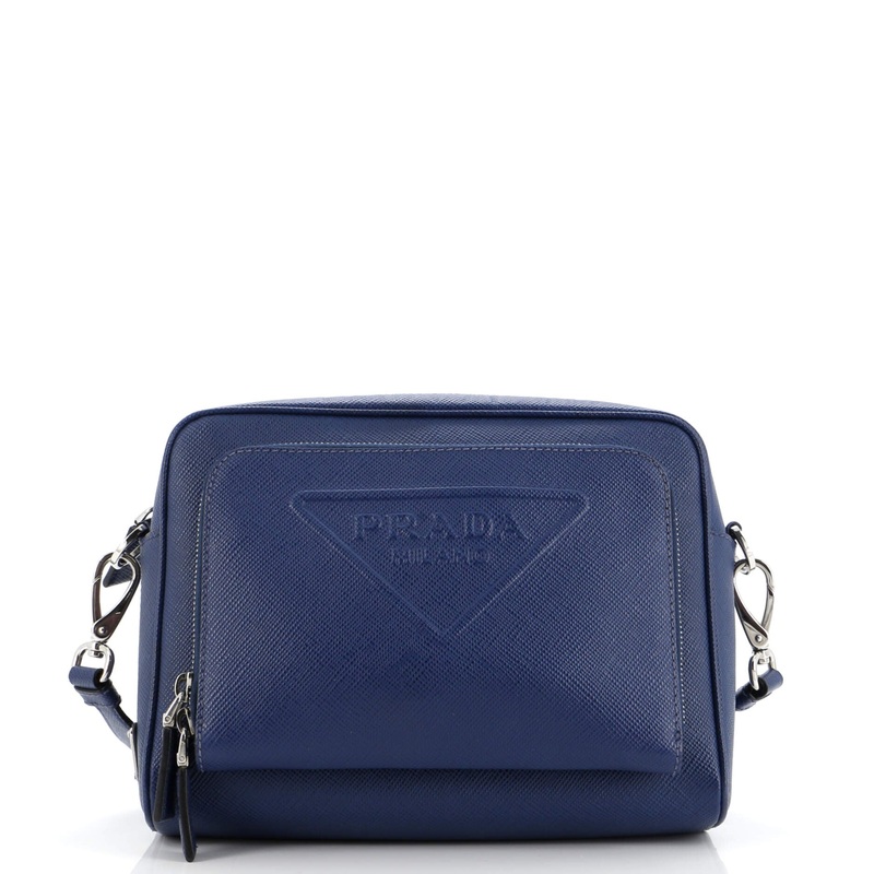 Triangle Logo Messenger Bag Embossed Saffiano Leather Small