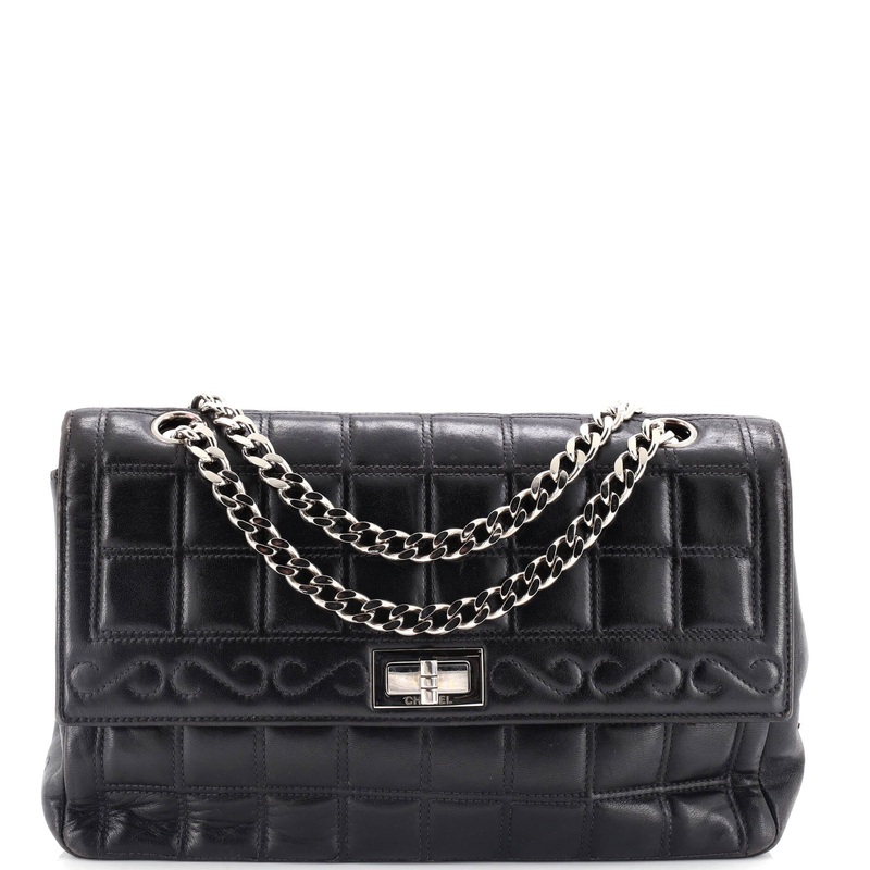 Vintage Chocolate Bar Mademoiselle Chain Flap Bag Quilted Leather Medium