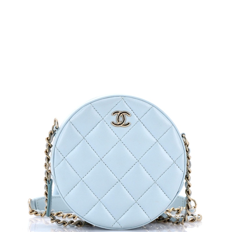 Bow Strap Round Clutch with Chain Quilted Lambskin