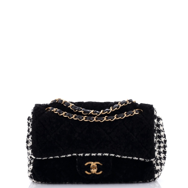 CC Flap Bag Quilted Shearling and Tweed Medium